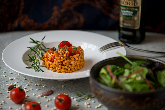 chorizo and tomato pearl barley food envy photography