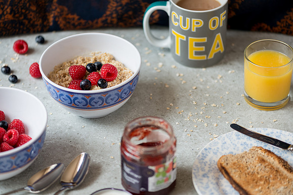 porridge and berries breakfast food photography